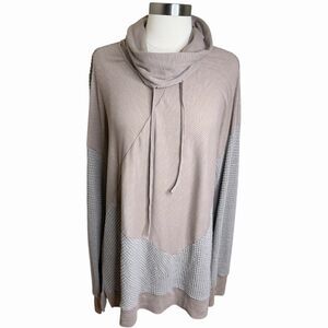 Simple Suzanne Betro 1X Taupe Gray Knit Cowl Neck Tunic Long Sleeve Top